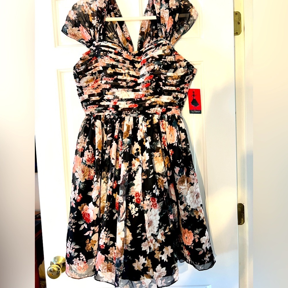 Unique Vintage Black Floral Fit-and-Flare Dress